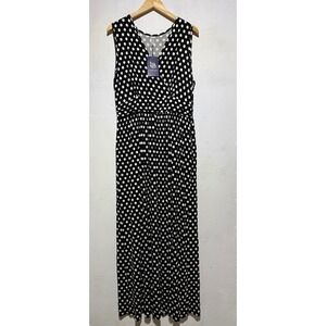 NWT LilBetter Womens Polka Dot Maxi Dress 2XL Black White Sleeveless Jersey Knit